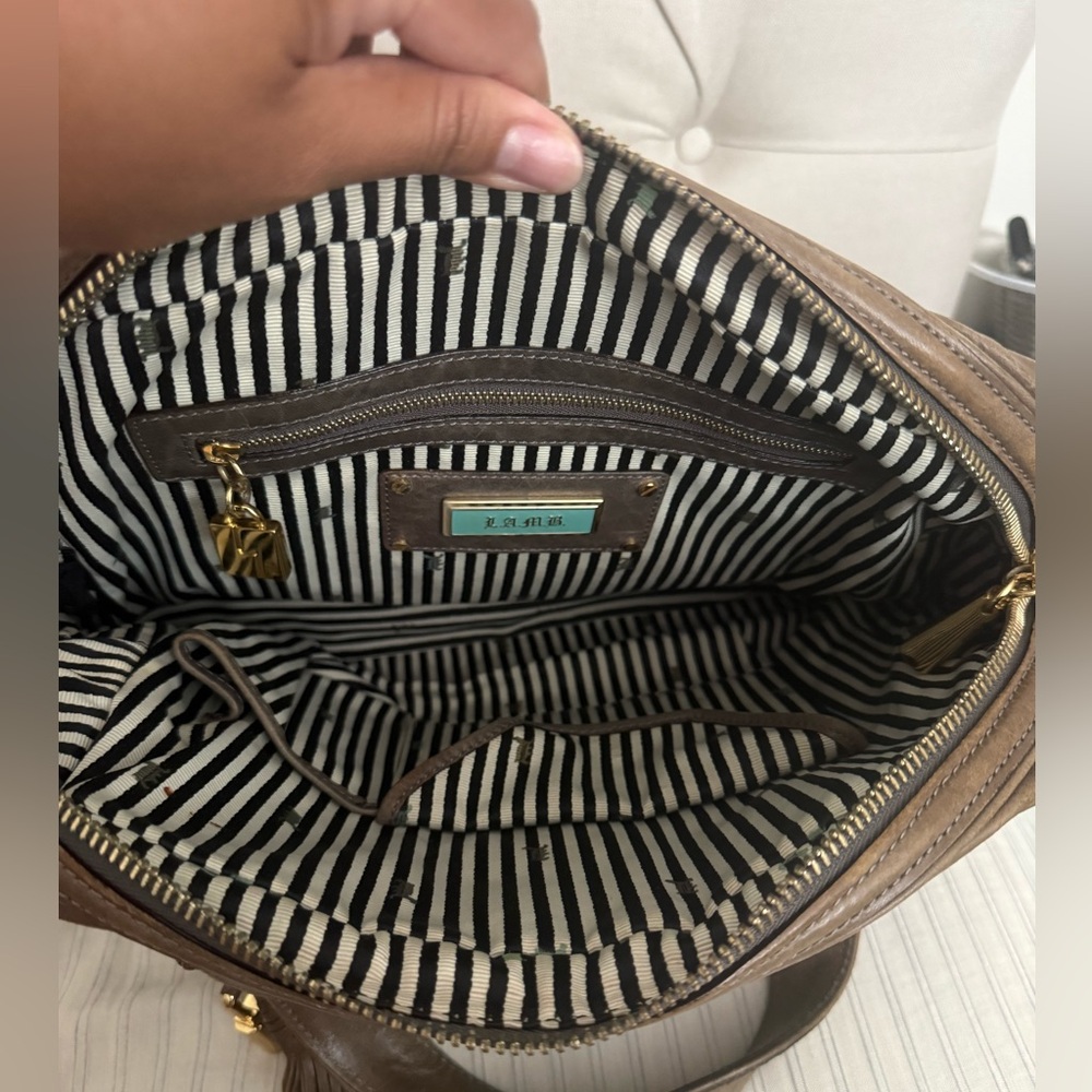 LAMB by Gwen Stefani Brown Leather Handbag with Stripes - Picture 11 of 11